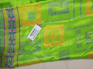 Parrot Green Crepe Butter Silk Saree