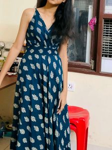 Stylish Blue Printed Maxi Dress
