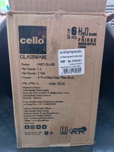 Cello H2O Water Glass Fridge Bottle 6 Set