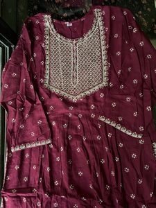 Maroon festive kurta pant dupatta set