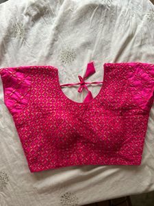 Pink Banarasi Silk Blouse with Golden details