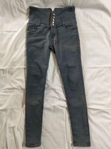 High-Waisted Gray Wash Skinny Jeans