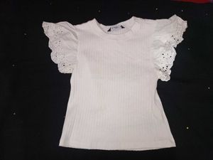 White Ribbed Tee with Eyelet Sleeves