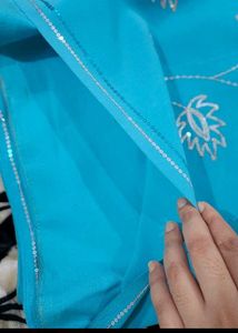 Blue Saree With Stiched Blouse