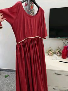 Price Drop!! Brick Red Flared Kurta With Dupatt