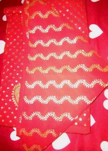 Red &amp; Gold Print Fabric Rajput Dress Material