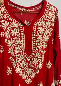 Red Embroidered Kurti