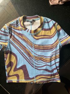 Abstract Wavy Ribbed Crop Top NUON