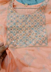 Peach Embroidered Kurti