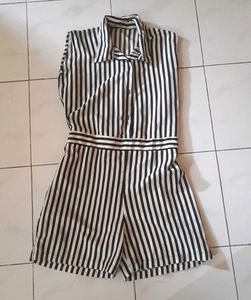 Black &amp; White Striped Playsuit