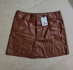 Sassafras Brown Faux Leather Mini Skirt