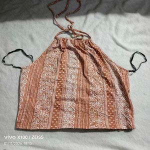 6111. Printed Halter Crop Top