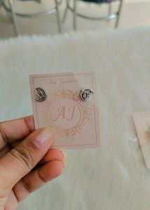 Crescent Moon Stud Earrings With Hallmark