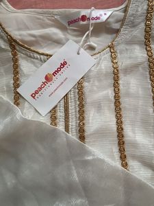Elegant Kurta For Classy Girls,white With Gold