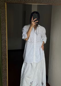 NEW LOOK WHITE COTTON LACE CUTOUT SHIRT
