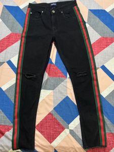 REALM Black Jeans with Side Stripe