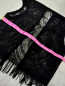 Black Fringe Knit Cover-Up 💝