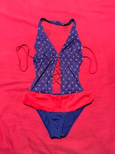 Red &amp; Blue Printed Monokini Swimsuit (Size 38
