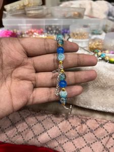 chain blue beaded Charm Bracelet