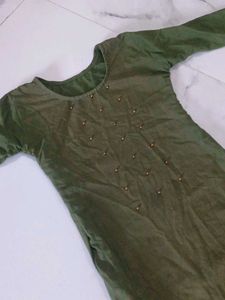 Olive Green Embellished Kurta