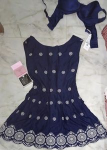 Floral Embroidery Navy Vintage Dress