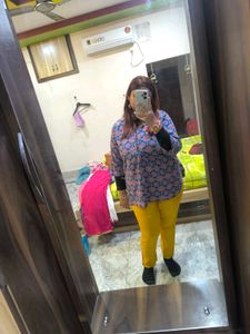 Mustard yellow churidar pant.