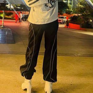 Stylish Black Track Pants With Reecting Lines