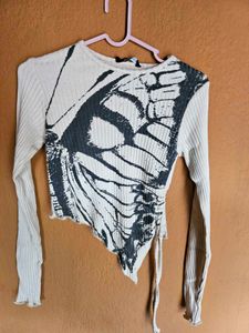 Butterfly Print Ribbed Top