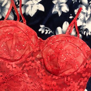 Red Lace Bustier Crop Top