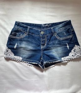 Denim Shorts With Lace Design