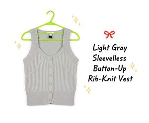 Light Gray Sleeveless Button-Up Rib-Knit Vest
