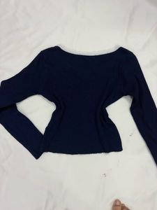 Navy Long Sleeve Crop Top
