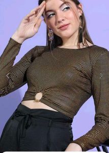 Metallic Long Sleeve Crop Top