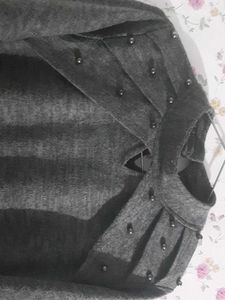 Elegant Woolen Grey Midi Dress