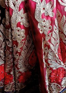 Red &amp; Gold Embroidered Indian Lehenga Skirt