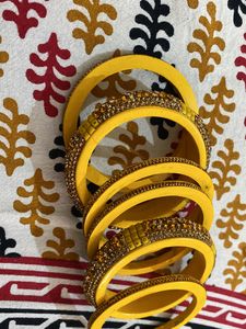 Yellow &amp; Gold Crystal Bangles (Set of 6)