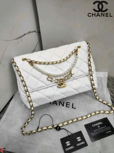 CHANEL PEARL LOGO CHAIN FLAP MEDIUM BAG*