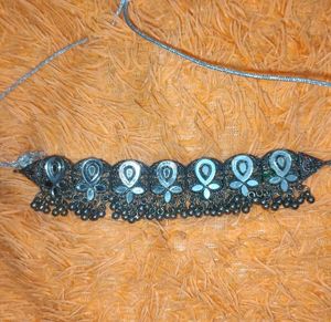 Korean mirror oxidised Silver-toned Necklace