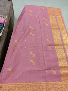 Very Soft Saree Golden Thread Work Border &amp; Pallu
