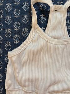 White Ribbed Active Crop Top