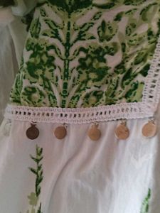 White &amp; Green Printed Top