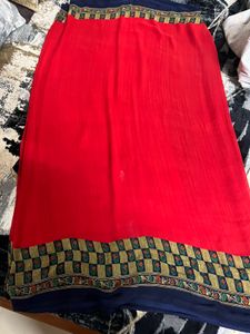 Red &amp; Blue Printed Saree