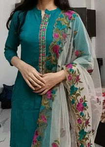 Teal Floral Dupatta Gharara Suit