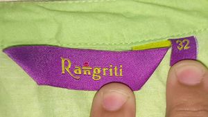 SALE - Rangriti Colourblock V-Neck Green Kurta
