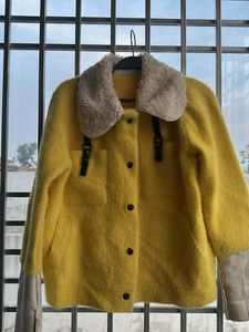 Yellow Faux Fur Collar Jacket
