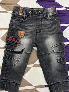 Kids Washed Black Cargo Denim Joggers