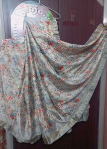 Satin Silk Saree With Border And Stone Work