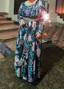 Floral drape gown with belt