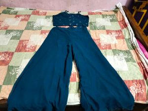 Teal Embellished Palazzo Set
