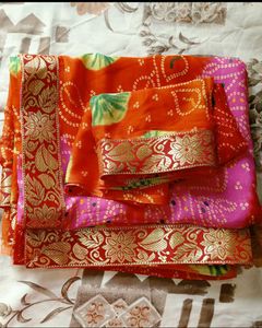 Bandhani Saree - Orange &amp; Pink